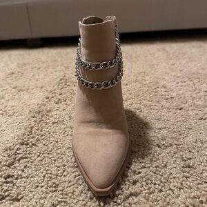 Vince Camuto beige suede booties.